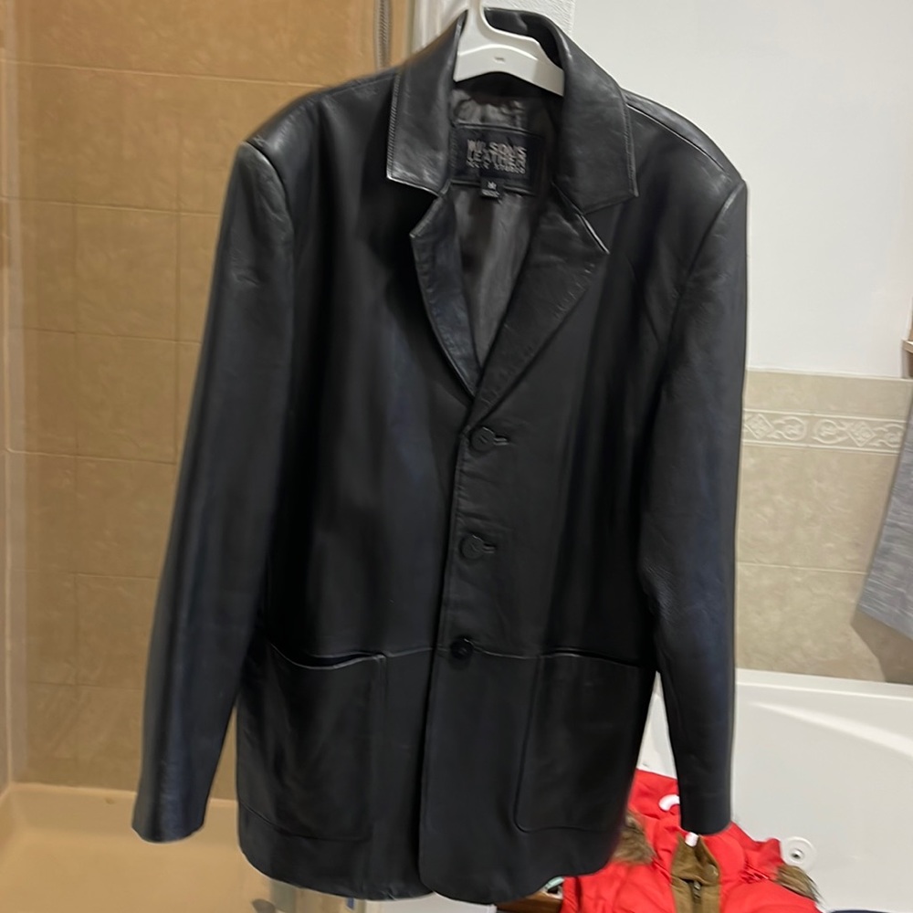 Wilson leathers plow studio size medium, black, men’s leather jacket blazer